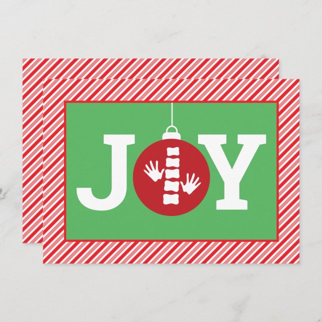 Tarjeta Festiva JOY Ornament Stripes Chiroprácticos Navidades plan (Anverso / Reverso)