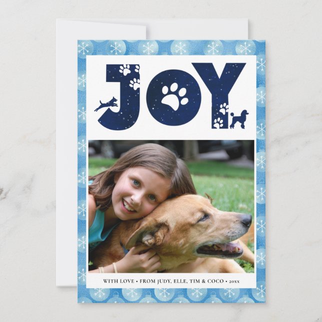 Tarjeta Festiva JOY Paws | Amantes De Las Mascotas Con Copos De Ni (Anverso)