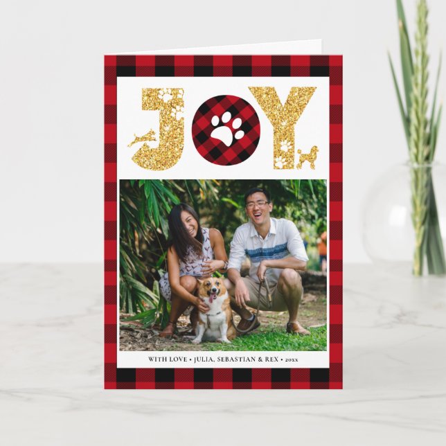 Tarjeta Festiva JOY Paws | Amantes de las mascotas, Red Buffalo Pl (Anverso)
