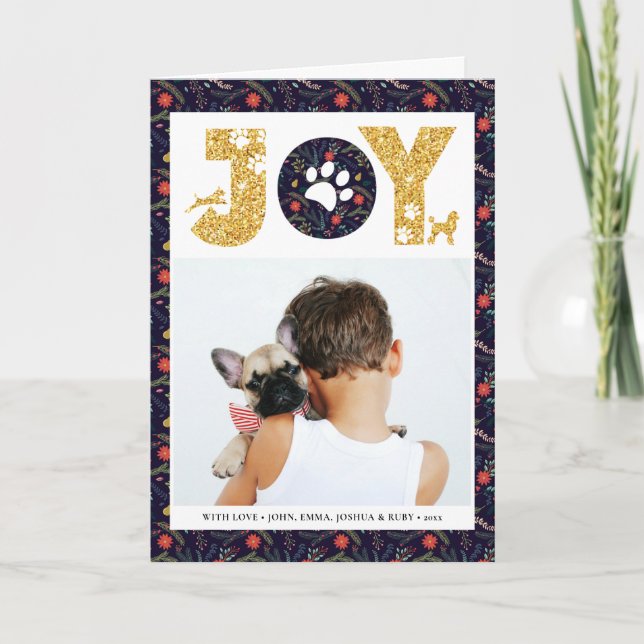 Tarjeta Festiva JOY Paws Gold | Amantes De La Mascota Pine Bough F (Anverso)