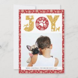 Tarjeta Festiva JOY Paws Gold | Amantes De Las Mascotas Con Copos 
