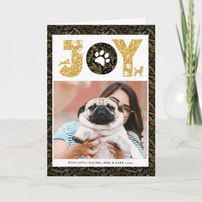 Tarjeta Festiva JOY Paws Gold | Amantes de las mascotas Pine Bough (Anverso)