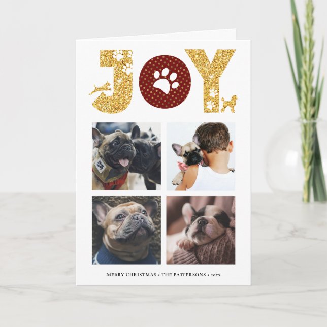 Tarjeta Festiva JOY Paws Gold | Los amantes de las mascotas Cuatro (Anverso)