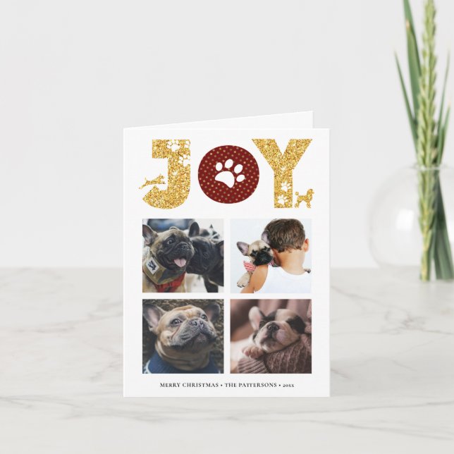 Tarjeta Festiva JOY Paws Gold | Los amantes de las mascotas Cuatro (Anverso)