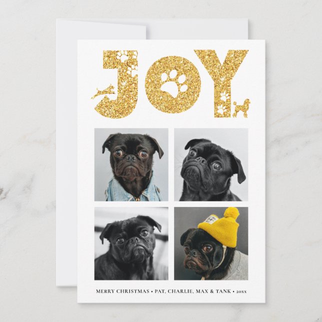 Tarjeta Festiva JOY Paws Gold | Los amantes de las mascotas Cuatro (Anverso)