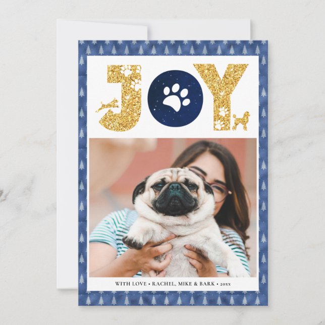 Tarjeta Festiva JOY Paws Gold | Los Amantes De Las Mascotas Pino E (Anverso)