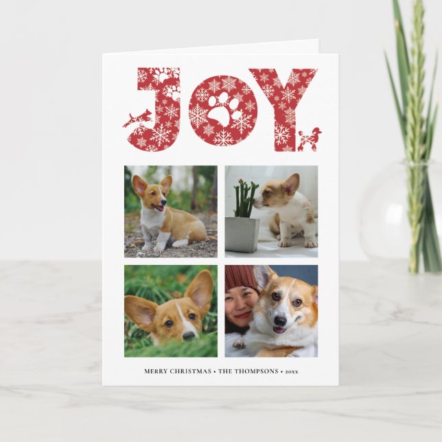 Tarjeta Festiva JOY Paws Snowflake | Collage de fotos Pet Lover Fo (Anverso)