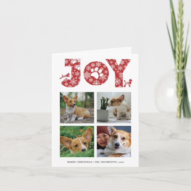 Tarjeta Festiva JOY Paws Snowflake | Collage de fotos Pet Lover Fo (Anverso)