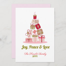 Tarjeta Festiva Joy Peace and Love Christmas Tree Card