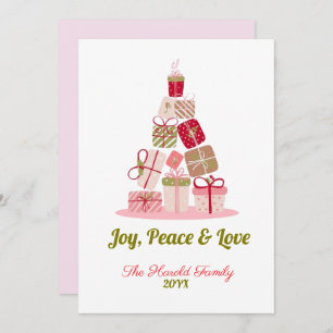 Tarjeta Festiva Joy Peace and Love Christmas Tree Card