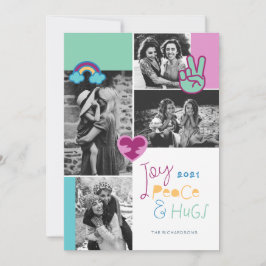 Tarjeta Festiva Joy Peace & Hugs Navidades divertidos Collage de f