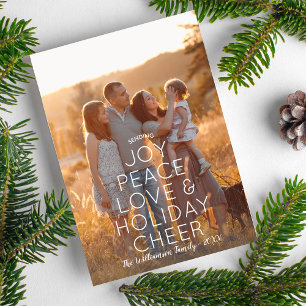 Tarjeta Festiva Joy Peace Love Holiday Cheer Modern Photo