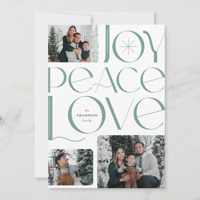 Tarjeta Festiva Joy Peace Love Holiday Photo Card (Anverso)