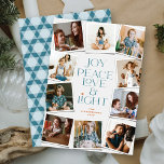 Tarjeta Festiva Joy Peace Love & Light Hanukkah 10 Instant Photo<br><div class="desc">Alegría, Paz, Amor Y Luz Con Star Of David, 10 Tarjeta De Festividad De Collage de fotos Instantáneo Hanukkah. El saludo y el fondo pueden cambiarse a cualquier color que elija. Obra de arte diseñada / original por fat*fa*tin. Fácil de personalizar con tu propio mensaje de texto, nombre, año, foto...</div>