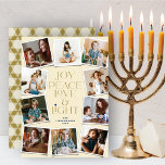 Tarjeta Festiva Joy Peace Love & Light Hanukkah 10 Instant Photo H<br><div class="desc">Alegría, Paz, Amor Y Luz Con Star Of David, 10 Tarjeta De Festividad De Collage de fotos Instantáneo Hanukkah. El saludo y el fondo pueden cambiarse a cualquier color que elija. Obra de arte diseñada / original por fat*fa*tin. Fácil de personalizar con tu propio mensaje de texto, nombre, año, foto...</div>