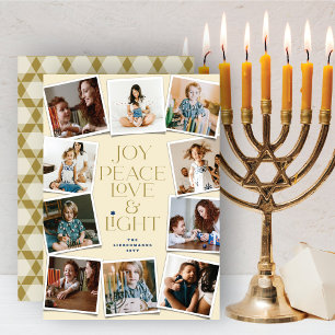 Tarjeta Festiva Joy Peace Love & Light Hanukkah 10 Instant Photo H