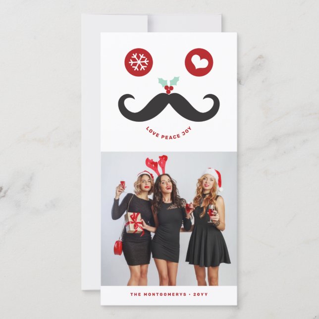 Tarjeta Festiva Joy Peace Love Mustache Sonriente Face Funny Photo (Anverso)