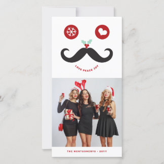 Tarjeta Festiva Joy Peace Love Mustache Sonriente Face Funny Photo