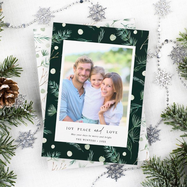 Tarjeta Festiva Joy Peace Love Watercolor Invierno Green Photo (Subido por el creador)