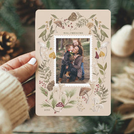 Tarjeta Festiva Joy Peace Love Watercolor Woodsy Mushrooms Foto