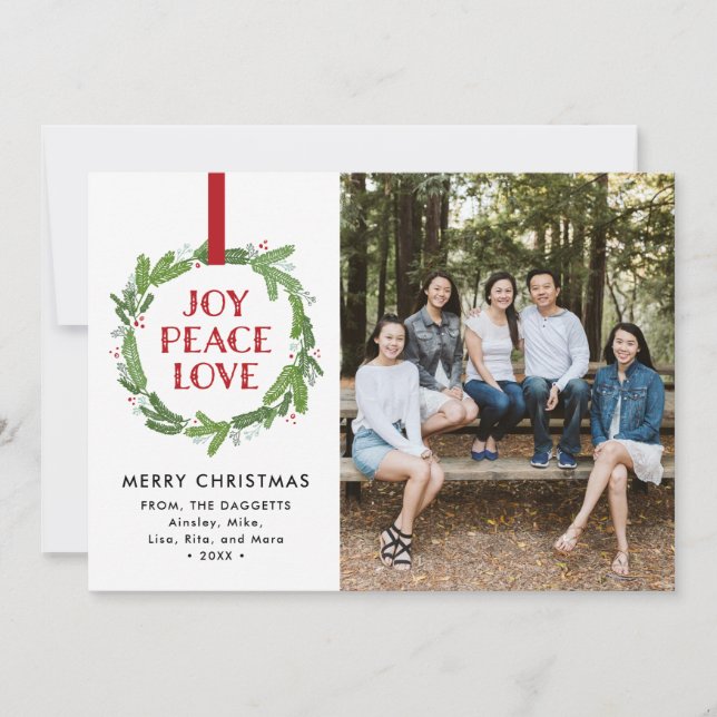 Tarjeta Festiva Joy Peace Love Wreath (Anverso)