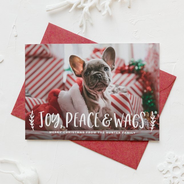 Tarjeta Festiva Joy Peach Wags Lettering Dog Photo (Subido por el creador)