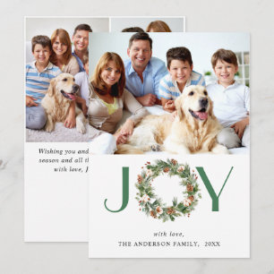 Tarjeta Festiva JOY Pine Cones Fir Wreath Navidades 4 FOTOS