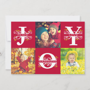 Tarjeta Festiva Joy Red and White 4 Photo Navidades