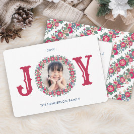Tarjeta Festiva Joy Retro Holiday Floral Wreath Una Foto Colorosa