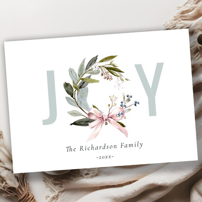 Tarjeta Festiva Joy Rubor Blue Green Navidades de invierno Wreath (Subido por el creador)