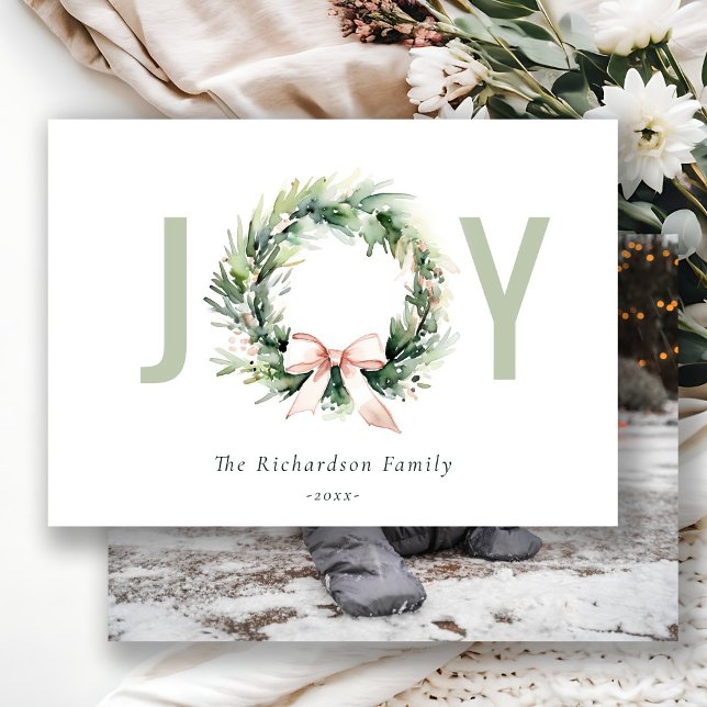 Tarjeta Festiva Joy Rubor Green Navidades Wreath Photo (Subido por el creador)