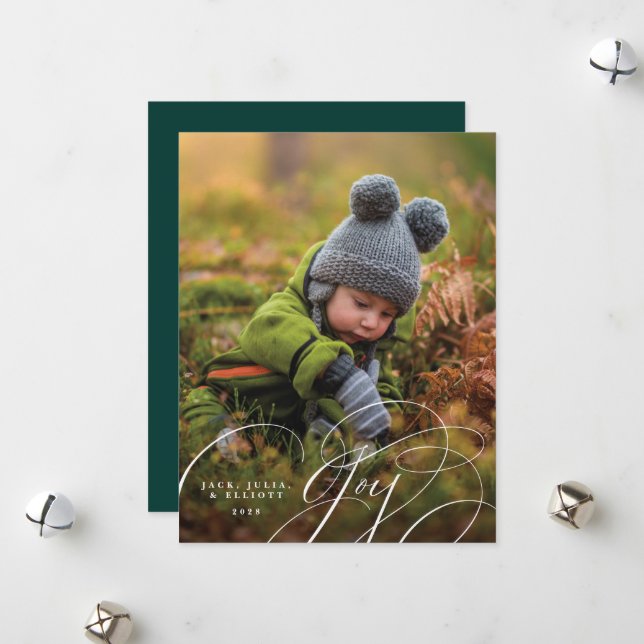 Tarjeta Festiva Joy Script Happy Overlay Full Photo Holiday Card (Anverso/Reverso In Situ)