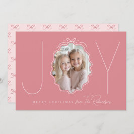 Tarjeta Festiva JOY Simple Bow Wavy Photo Navidades