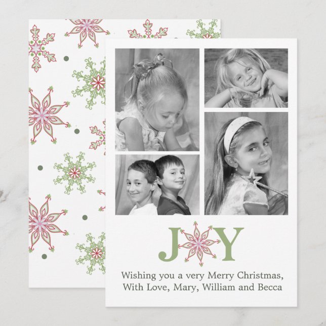 Tarjeta Festiva Joy Snowflake Christmas Photo Multi Photo (Anverso / Reverso)