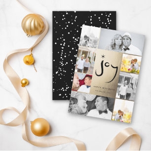 Tarjeta Festiva Joy & Star Brush Guión Faux Relieve metalizado Est
