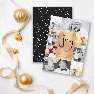 Tarjeta Festiva Joy & Star Brush Guión Faux Relieve metalizado Est
