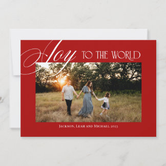 Tarjeta Festiva Joy to the World Christmas Design Red