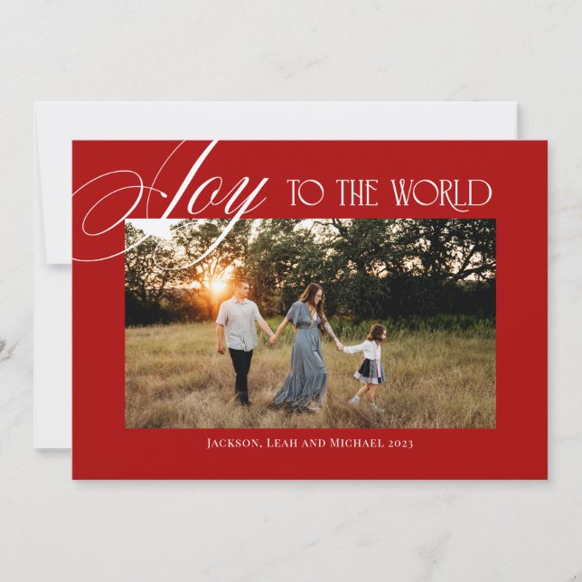 Tarjeta Festiva Joy to the World Christmas Design Red (Anverso)