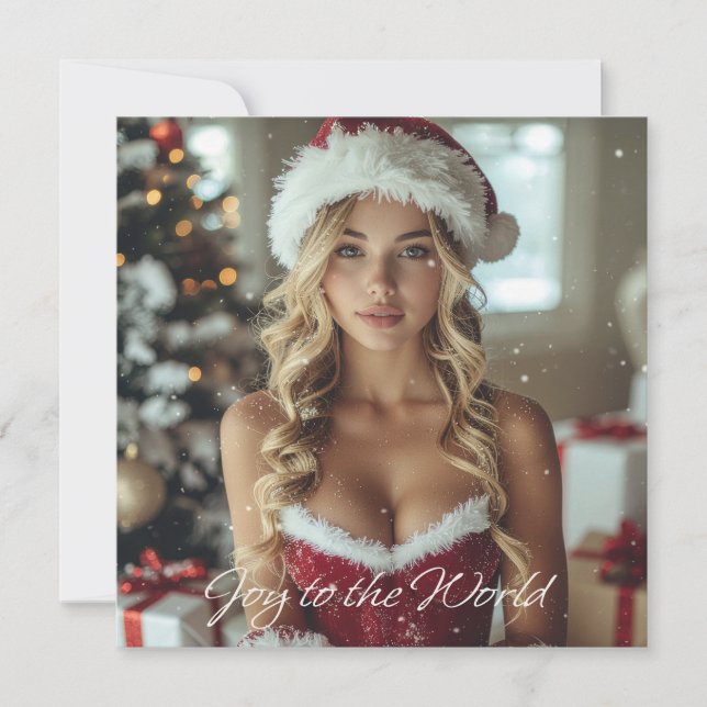Tarjeta Festiva JOY TO THE WORLD - Christmas Santa Girl (Anverso)