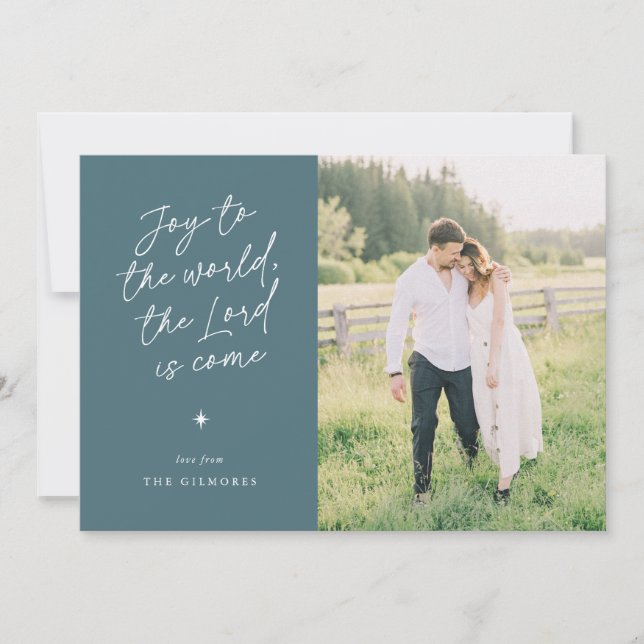 Tarjeta Festiva Joy to the World Handwriting Religious Christmas (Anverso)