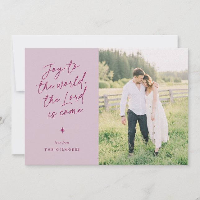 Tarjeta Festiva Joy to the World Handwriting Religious Christmas (Anverso)