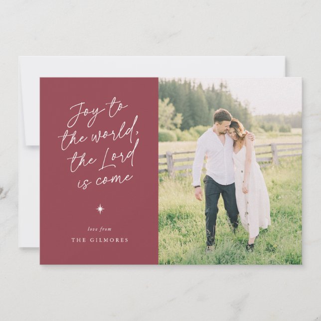 Tarjeta Festiva Joy to the World Handwriting Religious Christmas (Anverso)