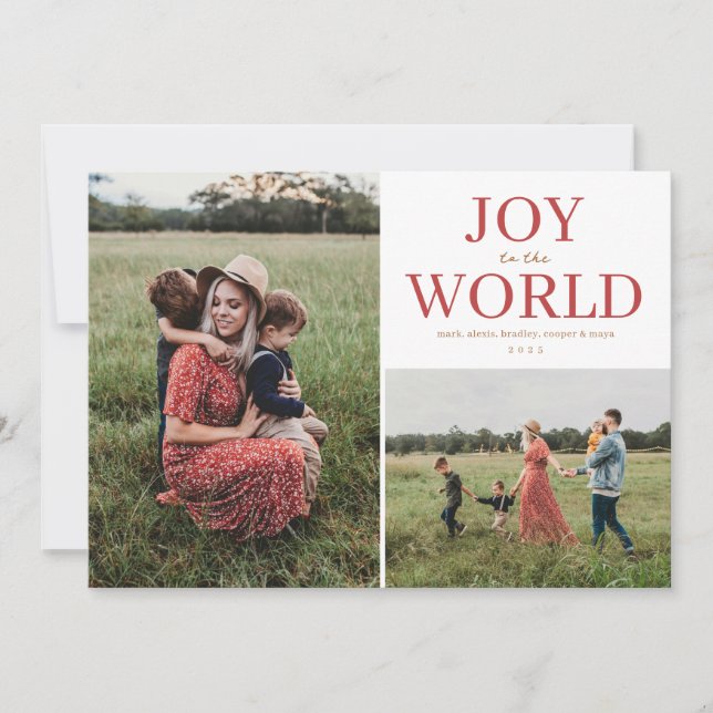 Tarjeta Festiva Joy to the World Holiday Photo Collage (Anverso)