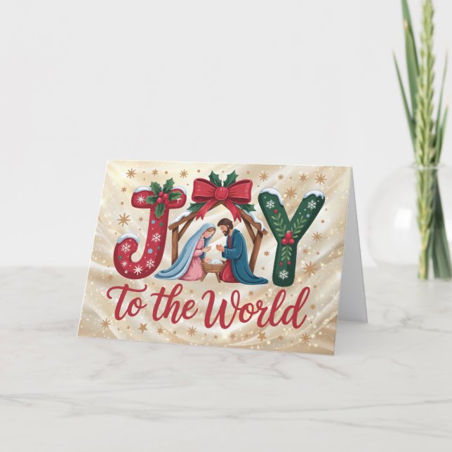 Tarjeta Festiva Joy To the World Holy Family (Anverso)