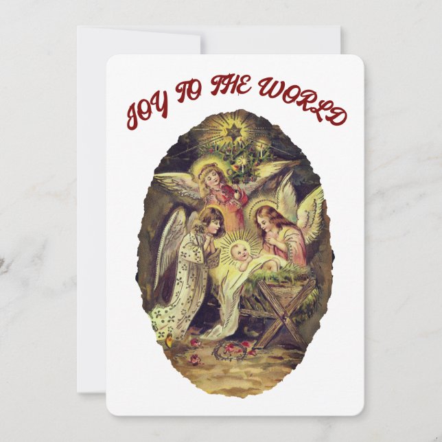 Tarjeta Festiva Joy to the World Nativity Religious Christmas  (Anverso)