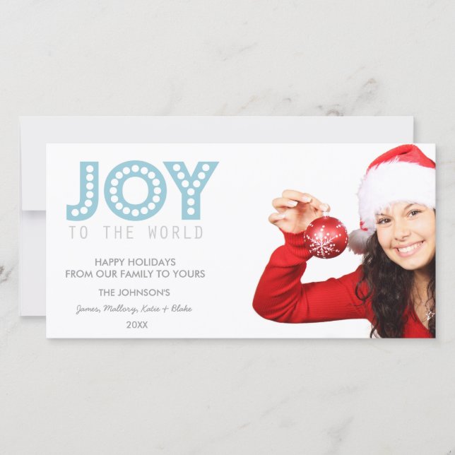 Tarjeta Festiva JOY To the World Photo Card | Vacaciones (Anverso)