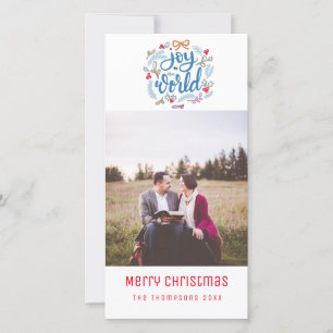 Tarjeta Festiva Joy to the World script Christmas Photo Card