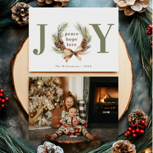 Tarjeta Festiva Joy Typographic Pine Cone Wreath Foto