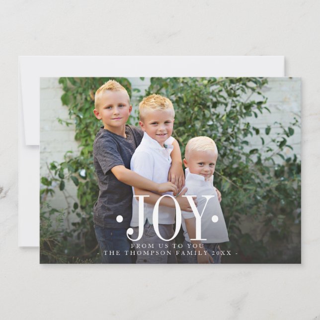 Tarjeta Festiva JOY Typography Christmas Tree Family Photo Flat (Anverso)