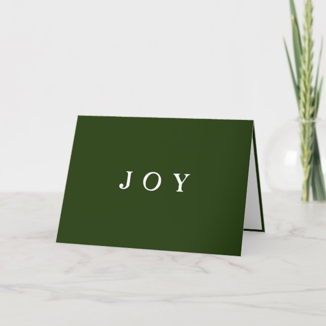 Tarjeta Festiva JOY Typography Green Simple Holiday Card (Anverso)